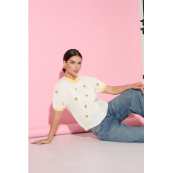 SWETER Z KRÓTKIM RĘKAWEM W ANANASY