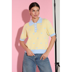 SWETER Z KOŁNIERZYKIEM POLO W ŻAKARDOWE GROCHY