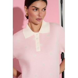 SWETER Z KOŁNIERZYKIEM POLO W ŻAKARDOWE GROCHY