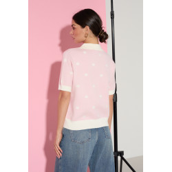 SWETER Z KOŁNIERZYKIEM POLO W ŻAKARDOWE GROCHY