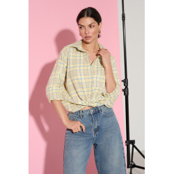 BAWEŁNIANA KOSZULA OVERSIZE W PASTELOWĄ KRATĘ