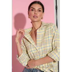 BAWEŁNIANA KOSZULA OVERSIZE W PASTELOWĄ KRATĘ