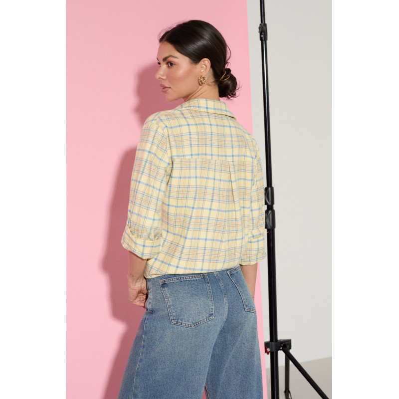 BAWEŁNIANA KOSZULA OVERSIZE W PASTELOWĄ KRATĘ