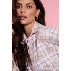 BAWEŁNIANA KOSZULA OVERSIZE W PASTELOWĄ KRATĘ