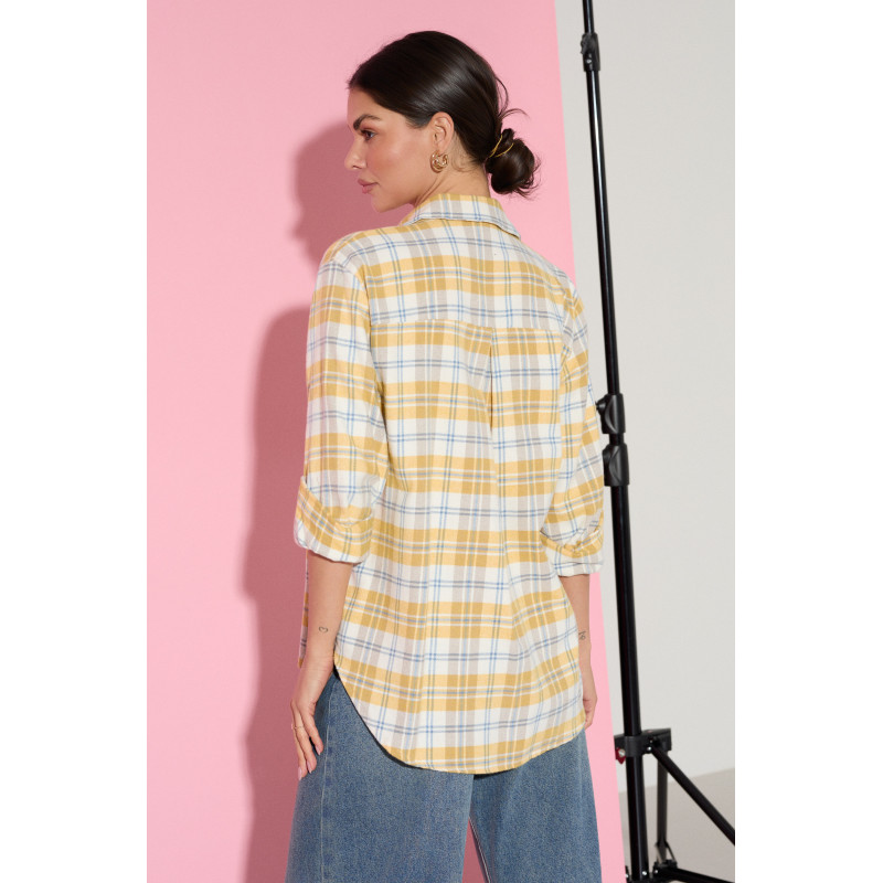LUŹNA KOSZULA W PASTELOWĄ KRATĘ
