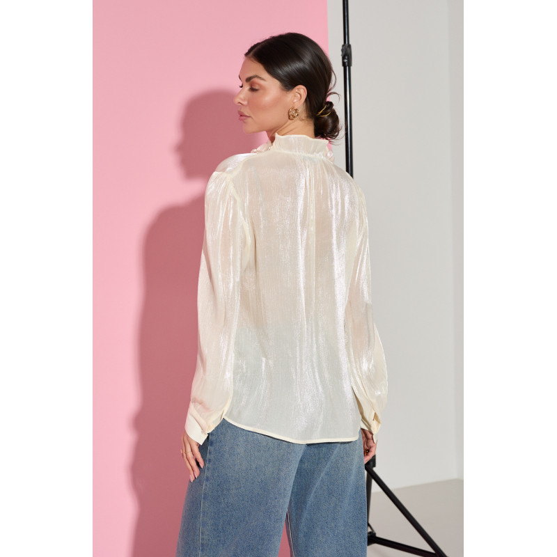 POŁYSKUJĄCA KOSZULA Z RÓŻAMI PRZY SZYI