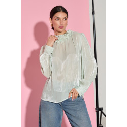 POŁYSKUJĄCA KOSZULA Z RÓŻAMI PRZY SZYI