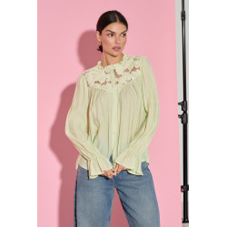 WISKOZOWA KOSZULA Z KWIATOWYMI APLIKACJAMI