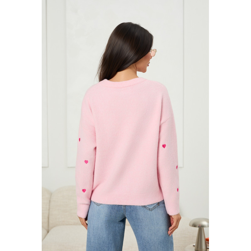 Dzianinowy sweter z haftowanymi sercami