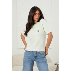 Dzianinowy sweter w paski z ananasem | Hurtownia odzieży damskiej online