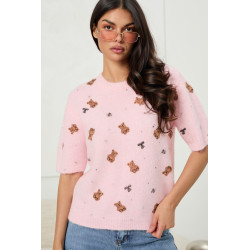 Dzianinowy sweter w misie i kokardki - Hurtownia odzieży damskiej