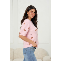 Dzianinowy sweter w misie i kokardki - Hurtownia odzieży damskiej