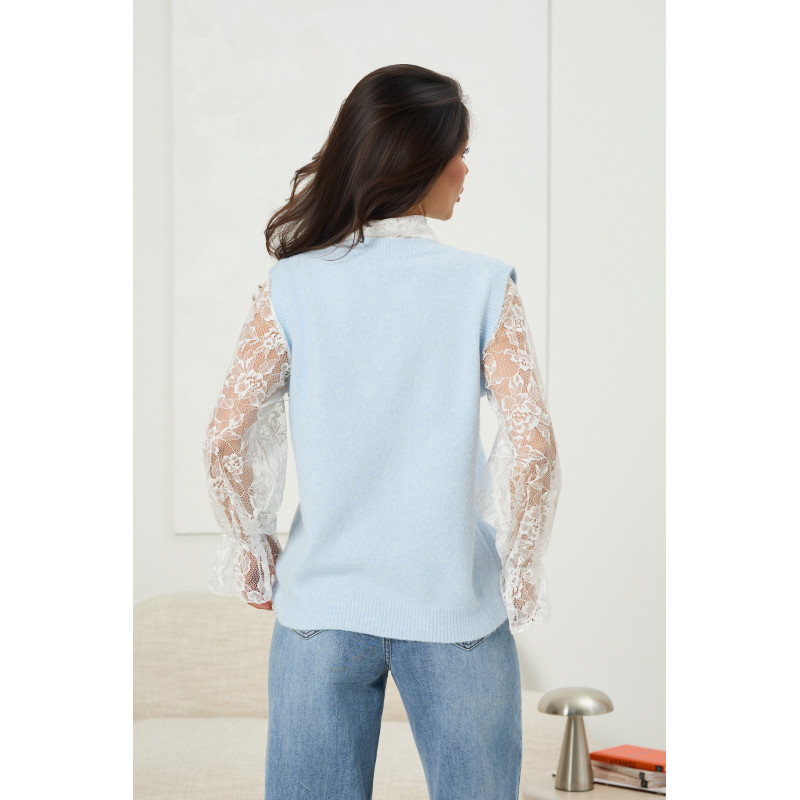 Dzianinowa kamizelka z koronkową koszulą - Hurt online | cotygodniowe dostawy