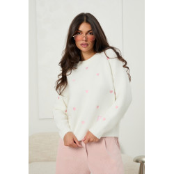 Dzianinowy sweter z haftowanymi sercami