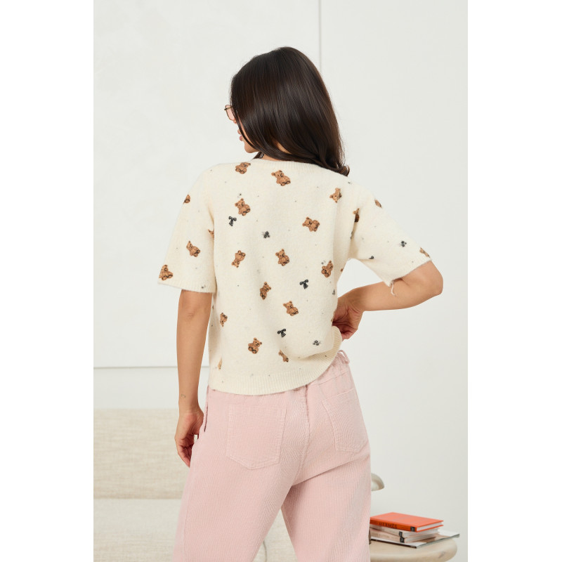 Dzianinowy sweter w misie i kokardki - Hurtownia odzieży damskiej