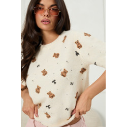 Dzianinowy sweter w misie i kokardki - Hurtownia odzieży damskiej