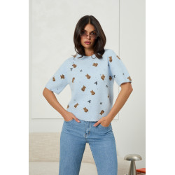 Dzianinowy sweter w misie i kokardki - Hurtownia odzieży damskiej