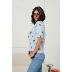 Dzianinowy sweter w misie i kokardki - Hurtownia odzieży damskiej