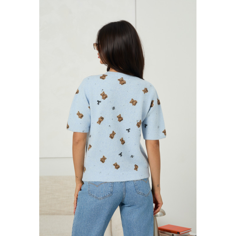 Dzianinowy sweter w misie i kokardki - Hurtownia odzieży damskiej