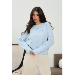 Dzianinowy sweter z haftowanymi sercami