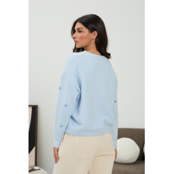 Dzianinowy sweter z haftowanymi sercami