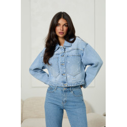 Oversizowa kurtka jeansowa z przetarciami