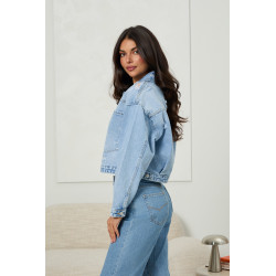 Oversizowa kurtka jeansowa z przetarciami