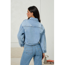 Oversizowa kurtka jeansowa z przetarciami