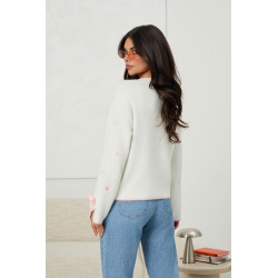 Kardigan z haftowanymi sercami i kokardami