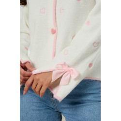 Kardigan z haftowanymi sercami i kokardami