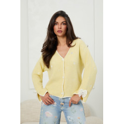 Kardigan z haftowanymi sercami i kokardami