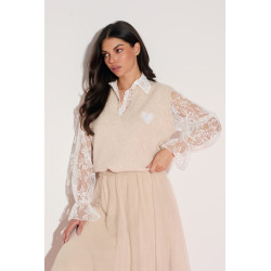 Dzianinowa kamizelka z koronkową koszulą - Hurt online | cotygodniowe dostawy