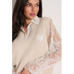 Dzianinowa kamizelka z koronkową koszulą - Hurt online | cotygodniowe dostawy