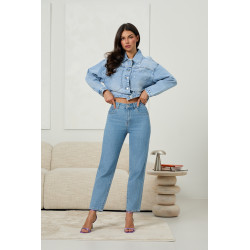Jeansy straight leg z wysokim stanem - Hurtownia odzieży damskiej z Włoch