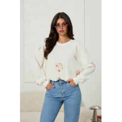 Bluza oversizowa z haftowanymi kwiatami | Hurt odzieży damskiej online