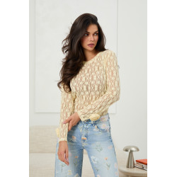 Bluzka z koronkowym wzorem i ozdobnymi kwiatami przy rękawach