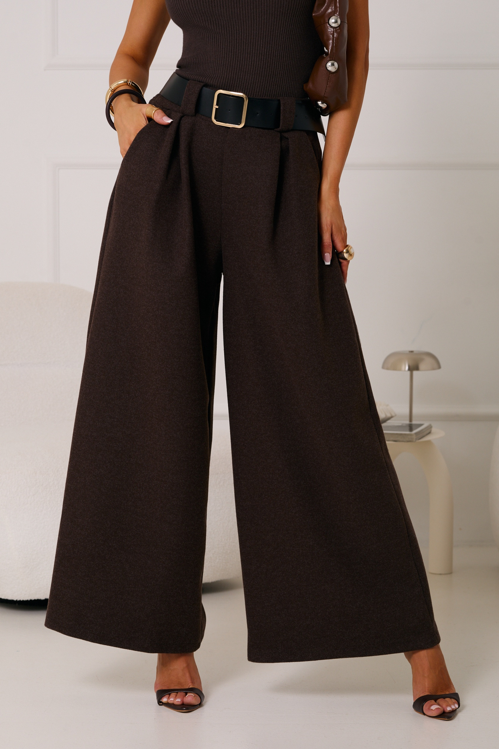 SPODNIE Z SZEROKĄ NOGAWKĄ I PASKIEM