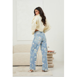 Jeansy straight leg z kwiatowym nadrukiem - Sprzedaż hurtowa online