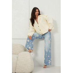 Jeansy straight leg z kwiatowym nadrukiem - Sprzedaż hurtowa online