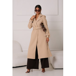 DŁUGI PŁASZCZ Z PASKIEM I ZŁOTYMI KLAMRAMI
