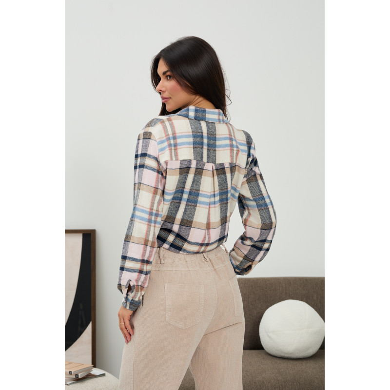Luźna koszula w pastelową kratę