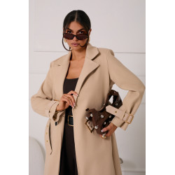 DŁUGI PŁASZCZ Z PASKIEM I ZŁOTYMI KLAMRAMI