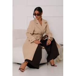 DŁUGI PŁASZCZ Z PASKIEM I ZŁOTYMI KLAMRAMI