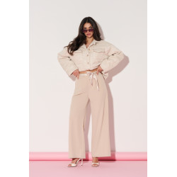 Spodnie z szeroką nogawką i ozdobnym paskiem - Hurtownia odzieży damskiej | cotygodniowe nowości