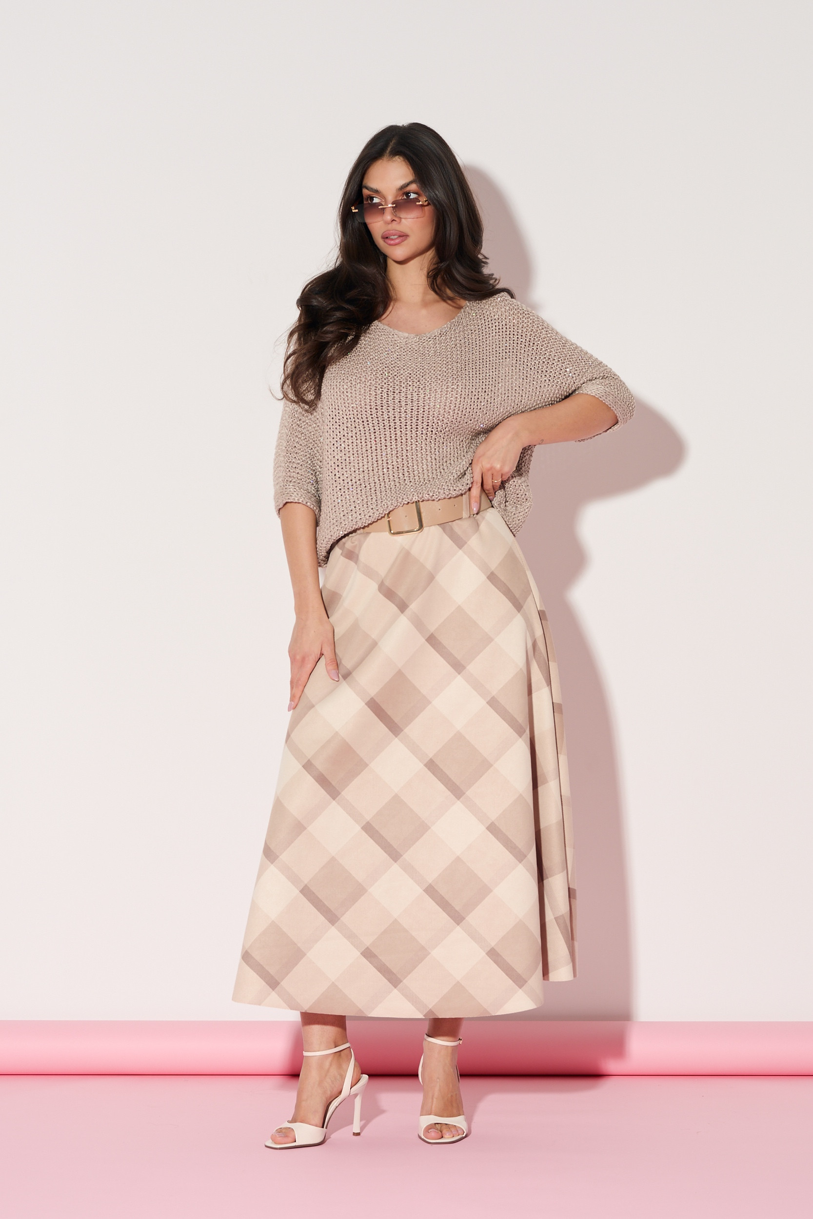 Spódnica midi w pastelową kratę | Hurtownia online italiamoda.pl