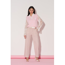 Spodnie w drobną kratkę z prostą nogawką | Hurtownia odzieży damskiej online