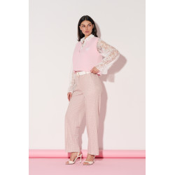 Spodnie w drobną kratkę z prostą nogawką | Hurtownia odzieży damskiej online