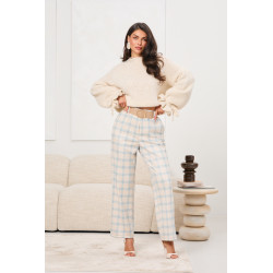 Eleganckie spodnie w kratę z paskiem | Hurtownia odzieży damskiej do butiku