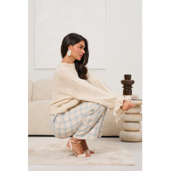 Eleganckie spodnie w kratę z paskiem | Hurtownia odzieży damskiej do butiku