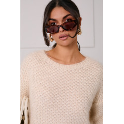 SWETER Z PUSZYSTEJ DZIANINY O AŻUROWYM SPLOCIE